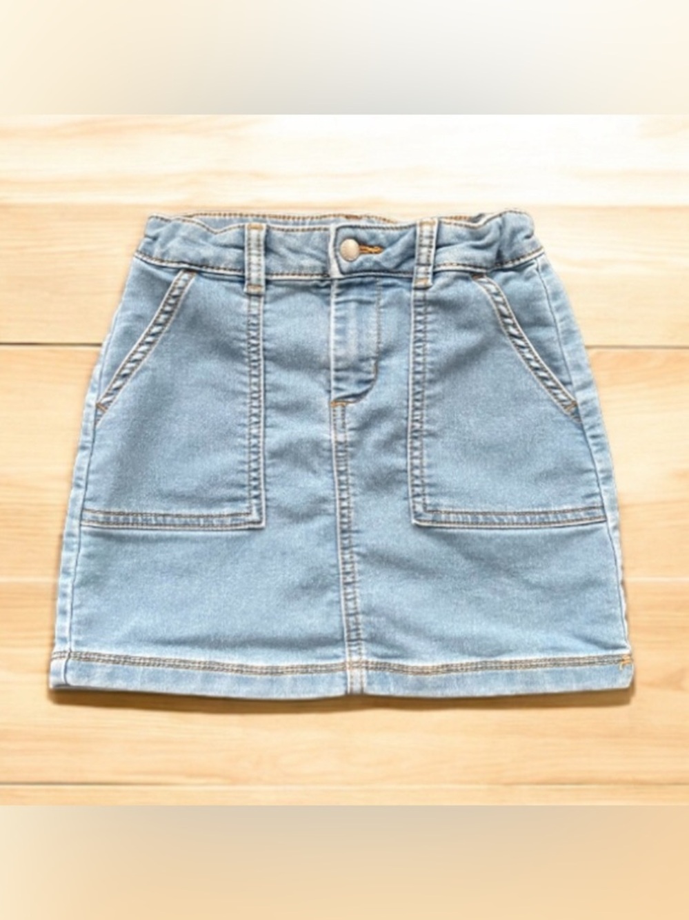 Joe Fresh Kid Girl's Adjustable Waist Light Wash Denim Skirt Mini Sz 7 Pocket